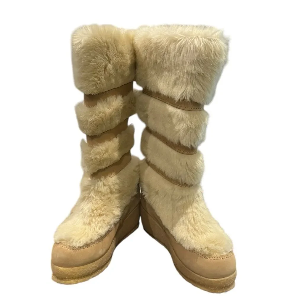 A.P.C. Women's Bootes 60's Caramel Wedge Fur Winter Boots 35
